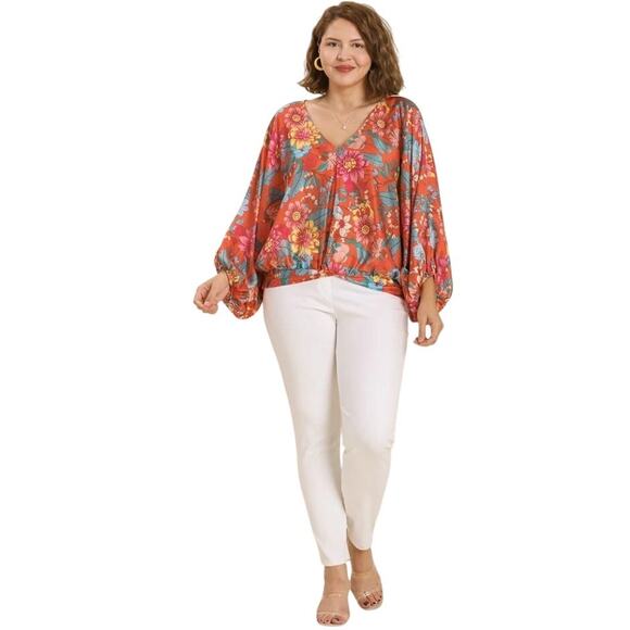 Umgee Plus size Blouse Flowers Dolman Sleeve Size 1X - Picture 1 of 10